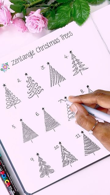 Christmas Zentangle Ideas, Zentangle Christmas Tree, Zentangle Tree, Christmas Zentangle, Zentangle Christmas, Art Zentangle, Zentangle Doodle, Bookmark Ideas, Botanical Drawing