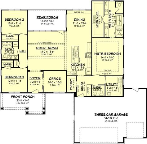 Modern-farmhouse House Plan - 3 Bedrooms, 2 Bath, 2230 Sq Ft Plan 50-404 Texas Ranch Homes, Ranch Style House, Split Bedroom, Shingle Exterior, Ranch House Plan, Ranch Style House Plans, Garage Plan, Ranch Home, Farmhouse House