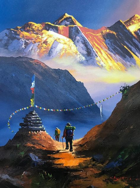 Nepal Himalayas, Temple Painting, Monte Everest, Mountain Quotes, Nepal Art, Bhagavata Purana, Arte Yoga, Watercolor City, Mountain Painting