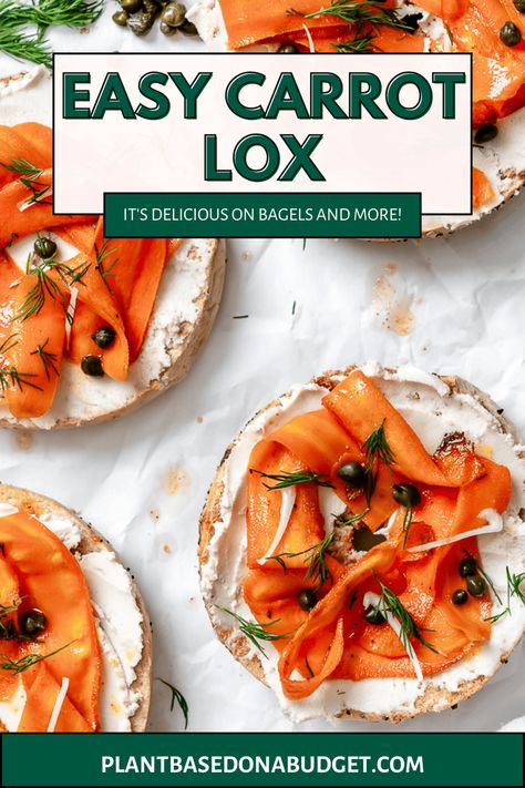 Vegan Salmon Recipe, Vegan Smoked Salmon, Vegan Salmon, Carrot Lox, Carrot Pasta, Vegan Bagel, Vegetarian Substitutes, Lox And Bagels, Vegan Coleslaw