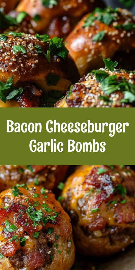 Preparing Bacon Cheeseburger Garlic Bombs fills the kitchen with warmth and laughter as my family gathers around. The sizzle of bacon, the cheesy aroma, and the excitement in my partner's eyes bring back memories of cozy weekends. These bites of comfort truly unite us! Hamburger Balls Easy Recipes, Bacon Bombshell, Garlic Cheeseburger Bites, Garlic Parmesan Bacon Cheeseburger Bites, Bacon Cheeseburger Bombshell, Garlic Parmesan Cheeseburger Bites, Cheeseburger Bombshell, Garlic Parmesan Bacon Cheeseburger Bombshell, Garlic Parmesan Cheeseburger Bombshell