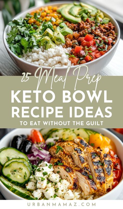 Looking for easy keto bowls to meal prep that are perfect for weight loss? Check out this ultimate list of 25 meal prep keto bowl recipe ideas to eat without the guilt! Clean Keto Meal Prep, Keto Lunch Recipes For Work, No Carb Bowls, Keto Protein Bowls, Keto Lunch Bowls, Low Carb Bowls Recipes, Low Carb Meal Prep For The Week, Keto Meal Prep For The Week, Keto Lunch Meal Prep