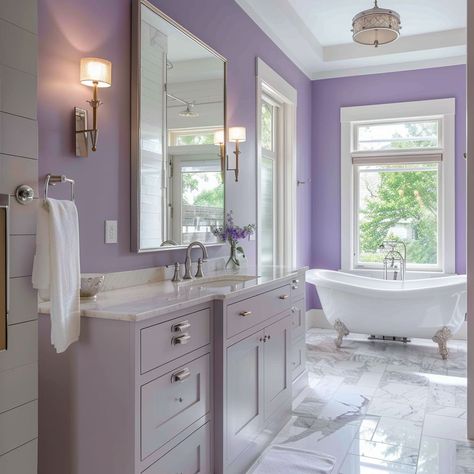 Typical American House, Art Deco Flooring, Lilac Bathroom, Lavender Bathroom, Purple Bathroom, Art Deco Ideas, Art Deco Elements, Purple Bathrooms, American House