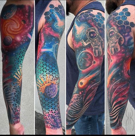 Hitlist ink - Ken killed this tattoo Space Sleeve Tattoo, Galaxy Sleeve, Cool Space Tattoos, Galaxy Tattoo Sleeve, Space Tattoo Sleeve, Cosmic Tattoo, Bio Organic Tattoo, Space Tattoos, Organic Tattoo