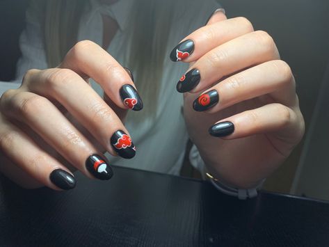 Itachi Uchiha Nails Design, Itachi Nails Design, Naruto Nails, Nail Designs Easy Diy, Anime Nail, Uñas Aesthetic, Itachi Akatsuki, Anime Nails, Salou