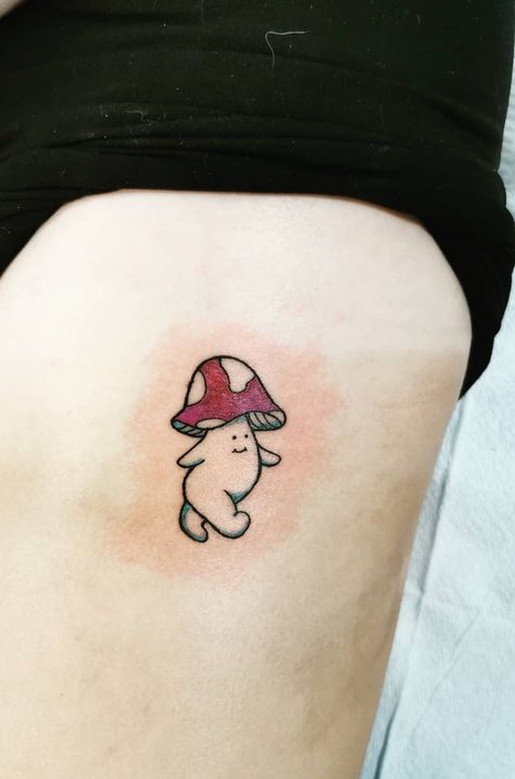 Mushroom Cartoon Tattoo, Funny Mushroom Tattoo, Mushroom Guy Tattoo, Mushroom Man Tattoo, Mushroom Person Tattoo, Tiny Mushroom Tattoo, Potato Tattoo, Tattoos Small Simple, Mushroom Tattoo