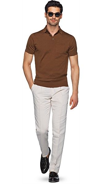 Italian Mens Fashion, Brown Polo, Polo Shirt Outfits, Smart Casual Menswear, Mens Business Casual Outfits, Polo Outfit, Shirt Outfit Men, Style Casual Chic, Men Casual Summer