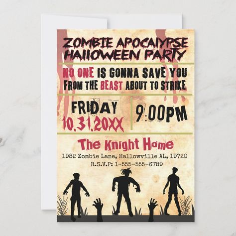 Zombie Invitations, Kids Zombie Party, Zombie Apocalypse Halloween, Apocalypse Halloween, Adult Halloween Invitations, Halloween Invitations Kids, Invitation Halloween, Zombie Party, Halloween Party Invitation