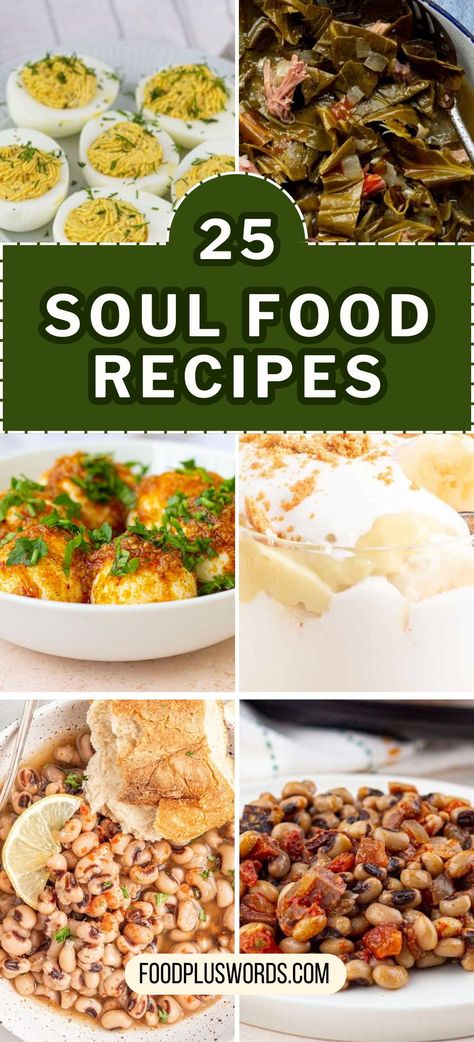 These soul food dinner recipes are full of flavor and easy to prepare, making them perfect for any occasion. From soul food dinner parties to Sunday meals, these recipes offer a delicious variety of options. Enjoy quick meals, healthier alternatives, and classic plates that will satisfy everyone at the table. This collection includes soul food ideas ideal for family gatherings, catering, or simply a comforting meal at home. Soul Food Dinner Plates, Soul Food Dinner Ideas, Soul Food Ideas, Soul Food Dinner Party, Soul Food Dinner Recipes, Soul Food Thanksgiving, Soul Food Catering, Cornbread Dishes, Soul Food Meals