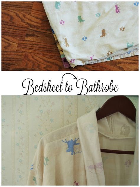 {Sewing} Bedsheet to Bathrobe Bedsheet Sewing Projects, Bedsheet Sewing, Bathrobe Pattern, Toddler Bathrobe, Melly Sews, Nightgown Pattern, Black Spruce, Old Sheets, Queen Size Sheets