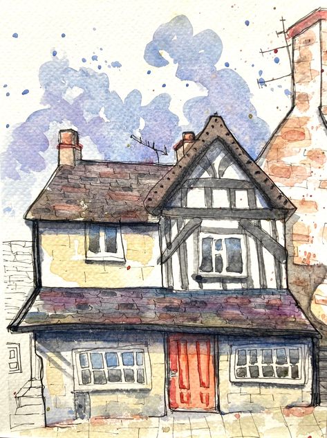 Architecture Drawing Easy, House England, Tudor Architecture, Line And Wash, Winsor And Newton, Winsor And Newton Watercolor, Practice Makes Perfect, Tudor House, The Tudor