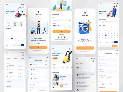 Home Service App I Ofspace by Ofspace Digital Agency on Dribbble Volunteer App, Photoshop Poster Design, Grocery Delivery App, Mobile App Design Inspiration, Directory Design, Mobile Ui Design, Delivery App, App Design Inspiration, Mobile App Ui