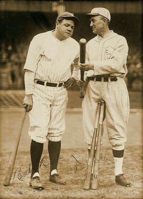 Two all time greats!! Babe Ruth & Ty Cobb Ball Photos, Changing Of The Guard, Baseball Legends, Rockies Baseball, Ty Cobb, Shea Stadium, Damn Yankees, Michigan Sports, Philadelphia Sports