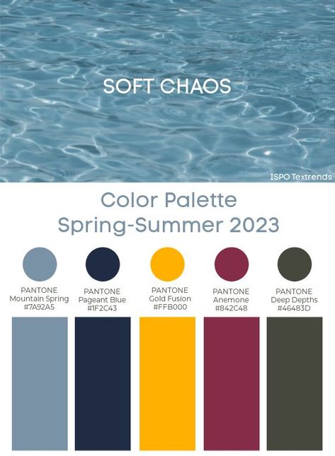 Check Out the Spring Summer Pantone Color trends for 2022, exploring tints and hues that celebrate spring with the essence of a new era and digitalization. Mountain Spring, Pagant Blue, Cold Fusion, Anemone, and Deep Depths. Palette Spring, Pantone Trends, Summer Color Trends, Design Color Trends, Pantone Colour Palettes, Color Forecasting, Trend 2023, Color Palette Challenge, Spring Color Palette