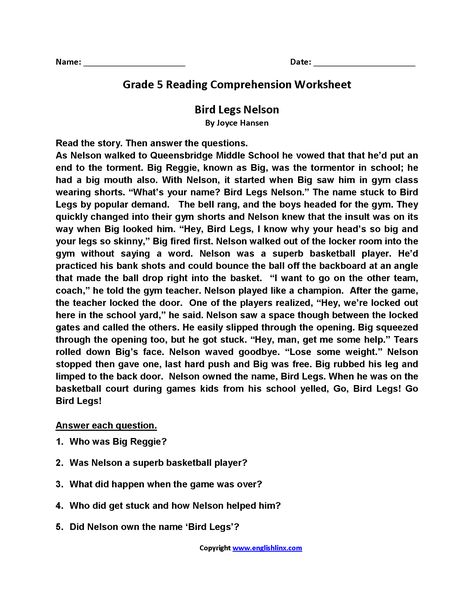 Bird Legs Nelson Fifth Grade Reading Worksheets Fifth Grade Reading, Free Reading Comprehension Worksheets, 5th Grade Worksheets, 5th Grade Writing, Fluency Passages, Comprehension Exercises, Reading Comprehension Lessons, Reading Comprehension Strategies, English Grammar Worksheets