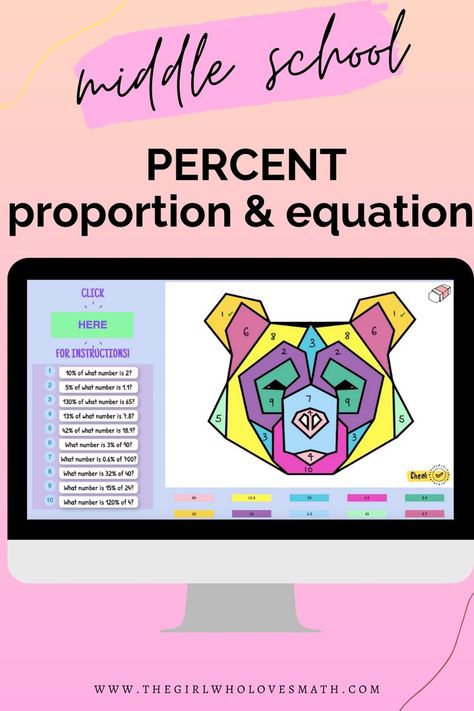 Percent proportion and percent equation digital activity. This online browser math activity allows students to review their knowledge of solving percent problems using the percent proportion or the percent equation. A great resource to supplement student learning. No plug-ins requied. Simply click the link and play #percent #percentequation #percentproportion #middleschool #6thgrademath #7thgrademath #percentformula #middleschoolmath #mathgames #digitalmath #mathactivities Proportion Math, Percent Of A Number, Activity Worksheet, 7th Grade Math, Love Math, Middle School Classroom, Math Activity, Middle School Math, Digital Activities