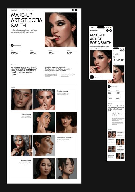 landing page / make-up artist Makeup Artist Website, Makeup Website, Marketing Report, Artist Website, Ux Web Design, Make Up Artist, Makeup Brands, Freelancing Jobs, Landing Page