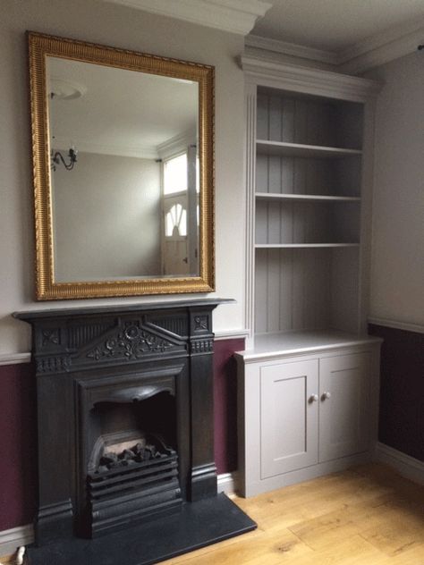 Victorian Living Room Alcove Cupboards, Victorian Alcove Cupboard, Diy Alcove Shelves, Fireplace Cupboards, Alcove Shelf, Alcove Storage Living Room, Snowflake Costume, Alcove Bookshelves, Victorian Terrace Interior