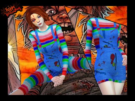 Trendy Ripped Jeans, Chucky Halloween Costume, Chucky Costume, Chucky Halloween, Male Sweaters, Dark Summer, Bodysuit Top, Sims Community, Mesh Bodysuit