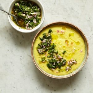 Samin Nosrat’s Californian classic – recipes | Four Favourite recipes | Food | The Guardian Soup With Salsa, Goddess Salad Dressing, Salt Fat Acid Heat, Sweetcorn Soup, Samin Nosrat, Green Goddess Salad Dressing, Green Goddess Salad, Goddess Salad, Grilled Artichoke