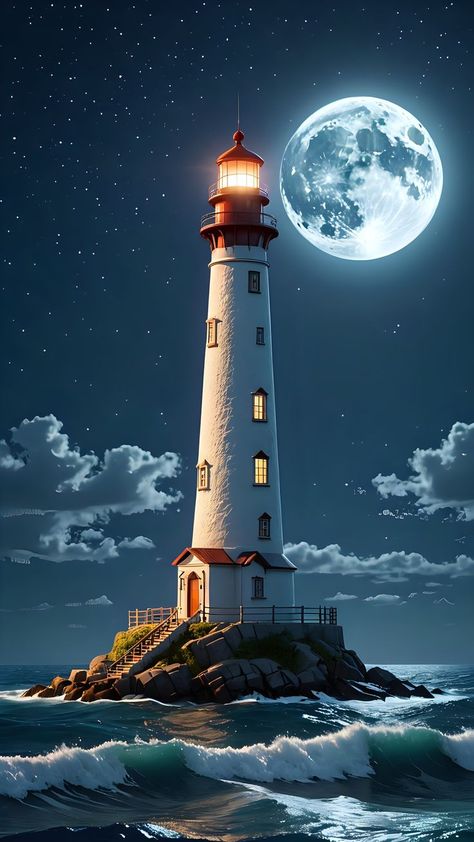 Classic Anime Style, Anime Magic, Lighthouses Photography, Best Nature Images, Lighthouse Photos, Lighthouse Pictures, Lighthouse Painting, Lighthouse Art, Dreamy Artwork