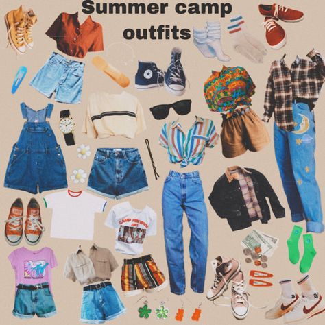 70s Summer Camp Outfits, Camping Outfits Aesthetic Summer, 80s Outfits Stranger Things Summer, Retro Summer Camp Outfits, 80s Camp Outfit, 80s Shirts Vintage, Vintage Camping Outfit, 80s Camp Counselor Outfit, Campcore Aesthetic Outfits