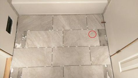 12x24" tile floor layout in small bathroom - Ceramic Tile Advice Forums - John Bridge Ceramic Tile Tile Floor Layout Patterns 12x24, Ways To Lay 12x24 Tile, Rectangle Bathroom Layout Floor Plans, Large Tile Layout Patterns, 12x24 Tile Floor, 12x24 Floor Tile Patterns, Tile Floor Layout, Tile In Small Bathroom, 12x24 Tile Patterns