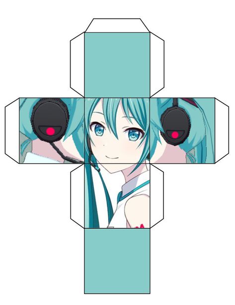 Hatsune Miku Printable, Hatsune Miku Papercraft, Miku Papercraft, Papercraft Templates Printables, Cube Project, Origami Cube, Paper Cube, Anime Paper, Papercraft Printable