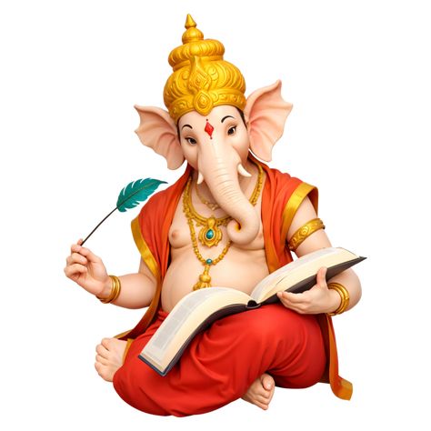 Png Ganesh Image, Ganesh Pic, Feather Png, Book Backdrop, Ganesha Drawing, Digital Decorations, Writing Images, Ganesh Lord, Elephant Illustration