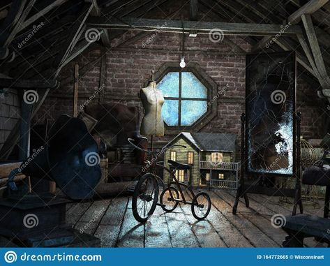 Creepy Attic Aesthetic, Old Attic Aesthetic, Spooky Attic, Haunted House Background, Haunted Attic, Attic Background, Creepy Attic, Abandoned Dollhouse, Old Attic