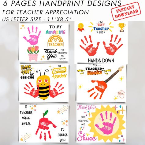 Teacher Appreciation Handprint Art Craft, DIY Gift Printable End of Year Teacher Gift, Teacher Thank You Gift Student Activity for Kids, PDF Gifted Students Activities, Art & Craft Kit, Thank You Teacher Gifts, Gifts Teacher, Gift Printable, Handprint Crafts, Happy Teachers Day, Handprint Art, Teacher Thank You