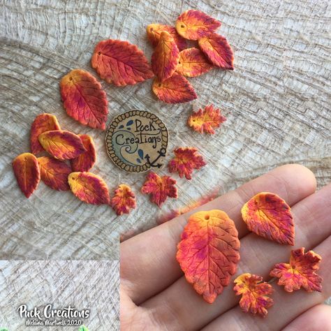 Mini Leaves in polymer clay and colored with pastels.   #polymerclay Polymer Clay Fall Leaves, Clay Idea, Light Clay, Fall Deco, Clay Figures, Polymer Clay Creations, Clay Ideas, Clay Creations, Clay Crafts