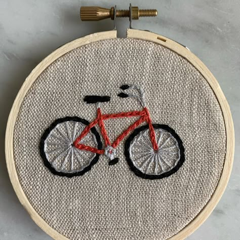 Bike Embroidery Design, Bicycle Embroidery Pattern, Mountain Bike Embroidery, Embroidered Bike, Bike Embroidery, Bicycle Embroidery, Mama Embroidery, Car Embroidery, Embroidery Hoop Art Diy