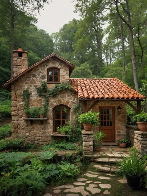 Small Tuscan House, Cafe Cottagecore, Herbalist Kitchen, Small Stone Cottage, Bungalow Plan, Cottage Design Ideas, Countryside Homes, Storybook House, Tuscan House