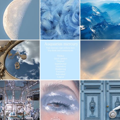 Aquarius In Mercury, Aquarius Mercury Aesthetic, Mercury Core Aesthetic, Birthchart Aesthetic, Aquarius Neptune Aesthetic, Aquarius Vibes Aesthetic, Aquarius Sun Aesthetic, Draconic Chart, Aquarius Moodboard