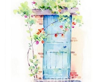 Flowers Vines, Watercolour Inspiration, Watercolor Paintings Easy, Watercolor Painting Techniques, 수채화 그림, Watercolor Paintings Tutorials, Watercolor Wallpaper, Pen And Watercolor, Blue Door