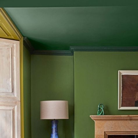 Homes & Gardens on Instagram: "We've written a lot about double drenching, the new approach to color coined by @littlegreenepaintcompany. An evolution of the color drenching technique, using two or more complementary colors for a striking effect, like this bold green room. What colors would you use? . #homesandgardens #colordrenching #green" Dark Brunswick Green, Double Complementary Colors, Color Drenching, Brunswick Green, Dining Room Blue, Eclectic Living Room, Green Room, Green Rooms, Little Greene