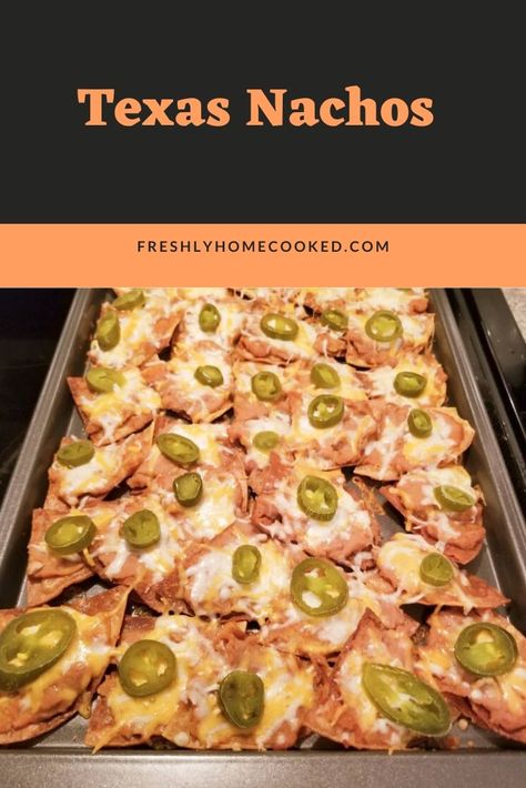 Copycat Chilis Classic Nachos, Refried Beans Nachos, Refried Bean Nachos, Bean And Cheese Nachos, Nachos With Refried Beans, Texas Nachos, Refried Beans Mexican, Chili Nachos Recipe, Nachos In Oven