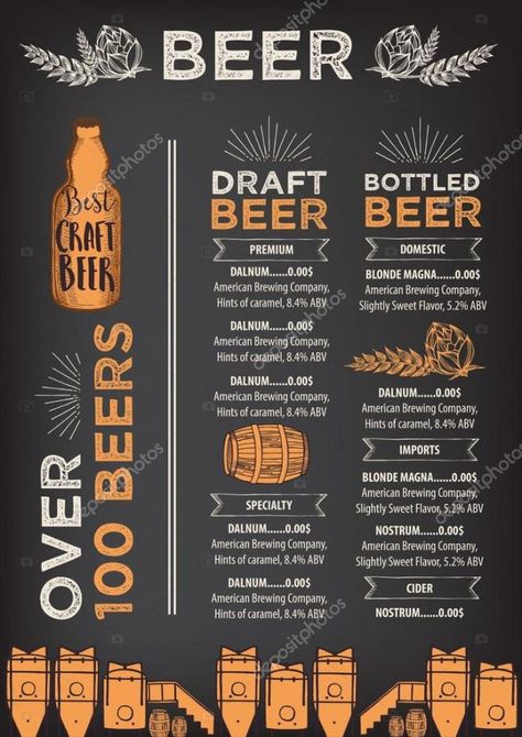 Beer Menu Design, Beer Types, Beer Menu, Beer Pairing, Premium Beer, Restaurant Menu Template, Beer Logo, Desserts Menu, New Restaurant