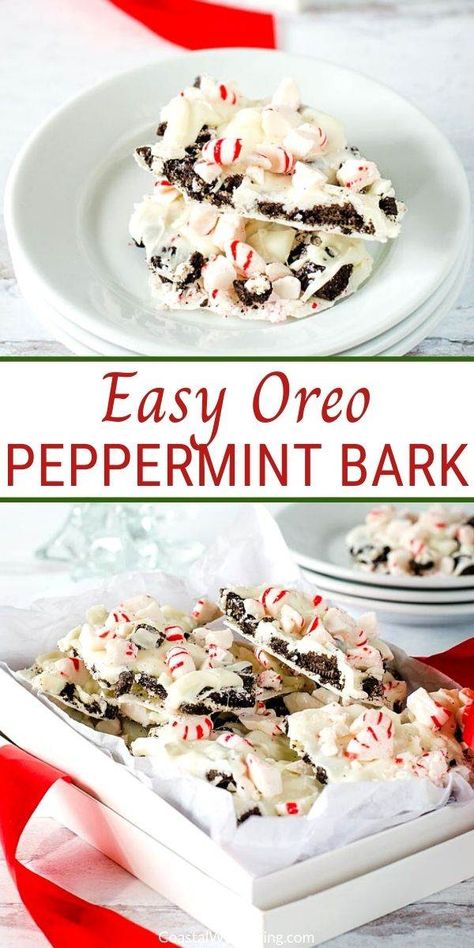 This easy Oreo peppermint bark recipe is perfect for the holidays. And it's so good you won't believe it takes just 3 ingredients and a few minutes to make. It's a great DIY gift project to get the whole family involved in making white chocolate peppermint bark! Oreo Peppermint Bark, Christmas Peppermint Bark, Oreo Bark, Peppermint Bark Recipes, Chocolate Peppermint Bark, White Chocolate Candy, Peppermint Chocolate, Candy Bark, Peppermint Cookies