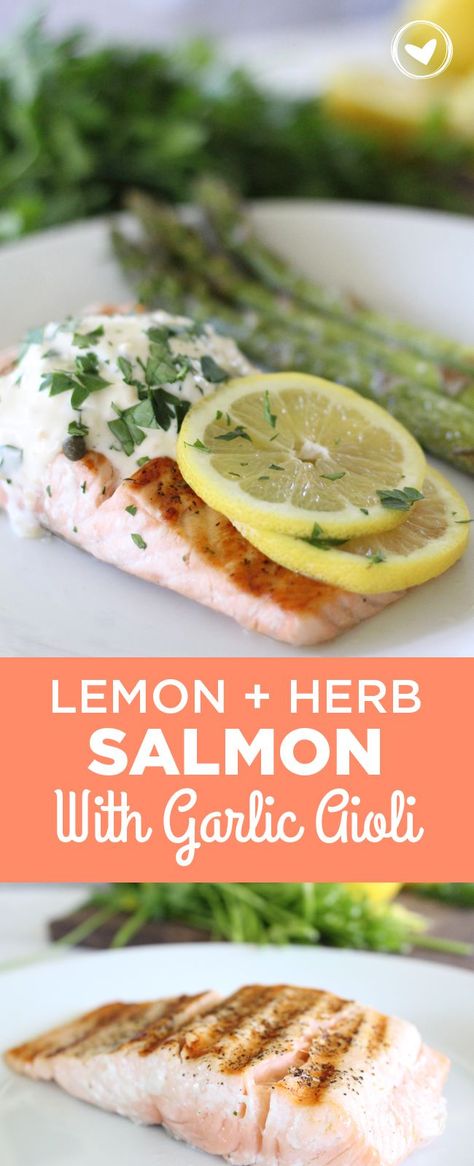 Herb Aioli Recipe, Lemon Herb Salmon, Aioli Sauce Recipe, Salmon Meals, Recipe Using Lemons, Dill Sauce For Salmon, Garlic Aioli Recipe, Herb Salmon, Sauce For Salmon