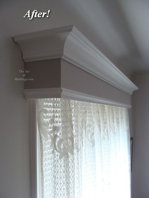 after-before-window-valance-box going to try this for my bed room Window Valance Box, Window Cornices, Victorian Windows, Diy Window, Bedroom Windows, Window Valance, Remodel Bedroom, Diy Molding, Window Coverings