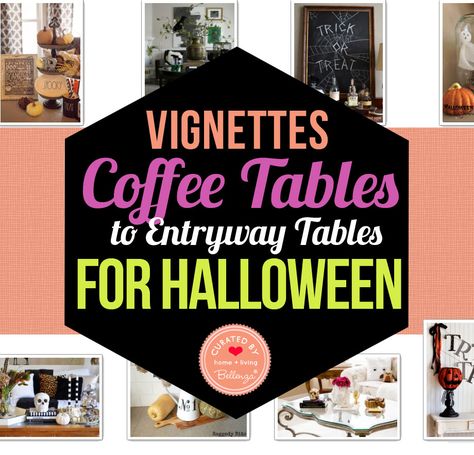 #Halloween Vignettes for Your Coffee Tables to Entry Tables // #halloweenparty #halloweendecorations  http://www.bellenza.com/living-ideas/halloween-vignettes-from-coffee-tables-to-entryway-tables Spooky Coffee Table Decor, Halloween Decor For Coffee Table, Halloween Vignettes Decorating Ideas, Halloween Coffee Table Decor Ideas, Halloween Entryway Table Decor, Coffee Table Halloween Decor Ideas, Halloween Console Table Decor, Halloween Entry Table Decor, Halloween Table Display