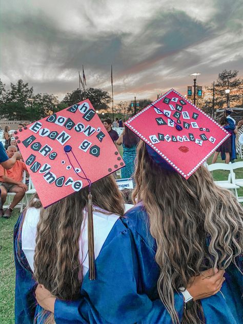 Ted Lasso Graduation Cap, Twin Graduation Caps, Matching Grad Caps For Best Friends, Graduation Cap Designs Friend Group, Graduation Cap Designs Best Friends, Graduation Cap Designs For Best Friends, Duo Graduation Cap, Grad Cap Ideas Best Friends, Matching Graduation Caps