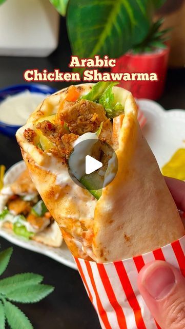 Javeria Shah on Instagram: "💥ARABIC CHICKEN SHAWARMA💥  ▪️INGREDIENTS: (makes 4-5) 500 gms chicken boneless cubes 1 cup yogurt  1 tsp cumin powder  1 tsp coriander powder  1 tsp garam masala  1/2 tsp black pepper  1/2 tsp garlic powder  1 tsp salt 1 tsp red chilli flakes 2 tbsp lemon juice 4 tbsp oil  . Mix all the mentioned spices with yogurt, add oil, and Marinate chicken in this mixture.  Add chicken into a pan, cook  for 10-13 minutes till fully cooked and soft.  🔹️Pickled Vegetable  1 cup vinegar  1 small cucumber sliced 1 small carrot sliced Dip the veggies in vinegar for atleast 30 minutes then use. 🔹️Garlic sauce( this is so good) 4 tbsp mayonnaise  3 tbsp yogurt  2 tbsp cream 1 small garlic(crushed) 1/2 tsp garlic powder  1/2 tsp black pepper  Pinch salt  1/2 tsp lemon juice  M Arabic Snacks, Arabic Breakfast Ideas, Chicken Arabic Recipes, Shawarma Recipe Chicken, Sharwama Chicken, Schwarma Chicken Garlic Sauce, Chicken Shawarma Garlic Sauce, Chicken Shwarma Breast, Lebanese Shawarma