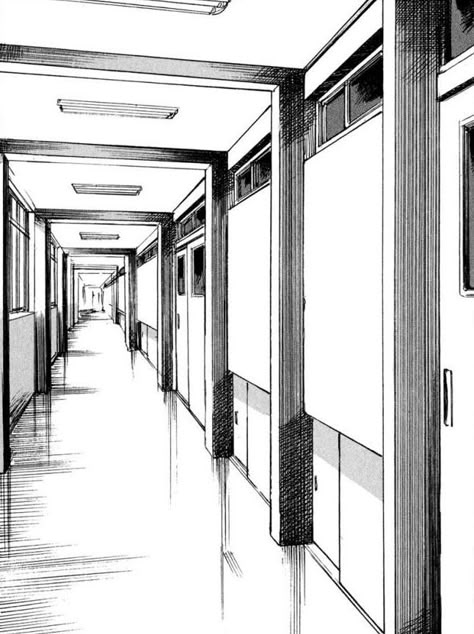 School Background Drawing, Manga Background Landscapes, Manga Environment, Manga Backgrounds, Manga Background, Perspective Drawings, Manga School, Perspective Sketch, Perspective Drawing Architecture