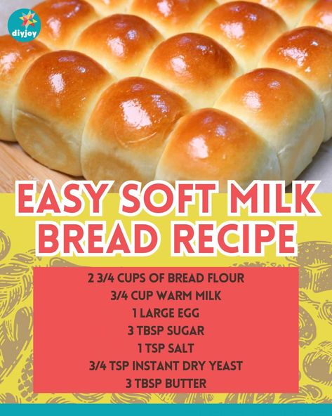 You'll start making your bread at home once you try this soft and fluffy milk bread. It's quick, easy, and beginner-friendly. via @diyjoycrafts Soft Milk Bread Recipe, Easy Popover Recipe, Soft Milk Bread, Popover Recipe, Milk Bread Recipe, Boxed Cake Mixes Recipes, Bread At Home, Homemade Bread Recipes Easy, Homemade Rolls