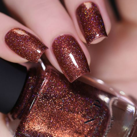 ILNP Misery - Fiery Burnt Orange Holographic Nail Polish | eBay Ilnp Polish, Eerie Forest, Copper Nails, Fall Tones, Fingernail Designs, Nail Color Trends, Holographic Nail Polish, Glow Nails, Nail Colours