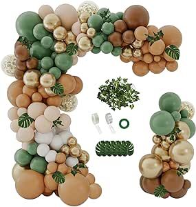 Woodland Balloon Arch, Brown Balloon Garland, Safari Balloon, Jungle Balloons, Balloon Wreath, Jungle Birthday Party, Girl Birthday Decorations, Green Balloon, First Birthday Decorations