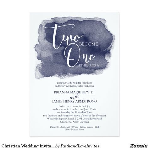 Christian Wedding Invitation - Watercolor Navy Christian Wedding Invitation, Christian Wedding Cards, Christian Wedding Invitations, Budget Wedding Invitations, Acrylic Invitations, Wedding Favors Cheap, Planning Wedding, Christian Wedding, Diy Wedding Favors